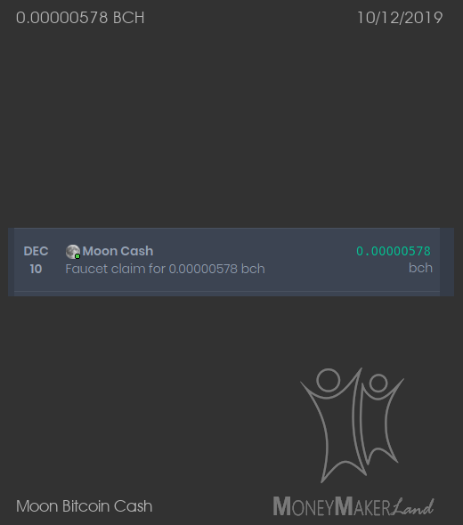 Payment 157 for Moon Bitcoin Cash