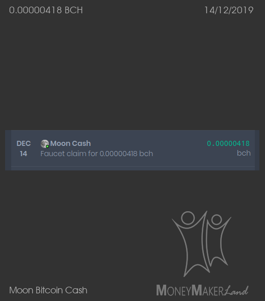 Payment 165 for Moon Bitcoin Cash