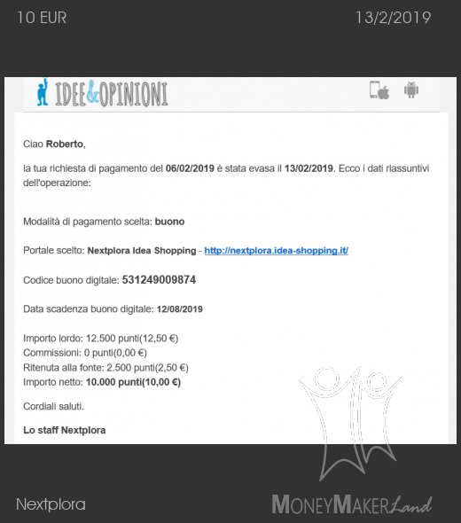 Pagamento 40 per Nextplora