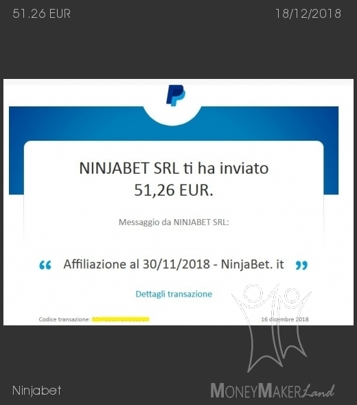 Payment 70 for Ninjabet