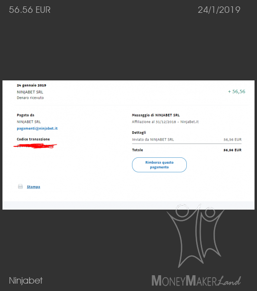 Payment 72 for Ninjabet