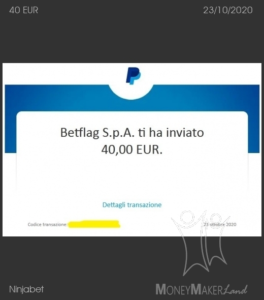 Payment 91 for Ninjabet