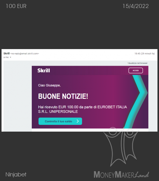 Pagamento 153 per Ninjabet