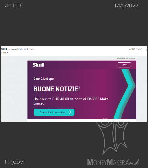 Pagamento 161 per Ninjabet