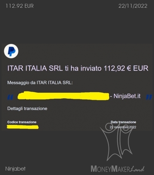 Payment 162 for Ninjabet