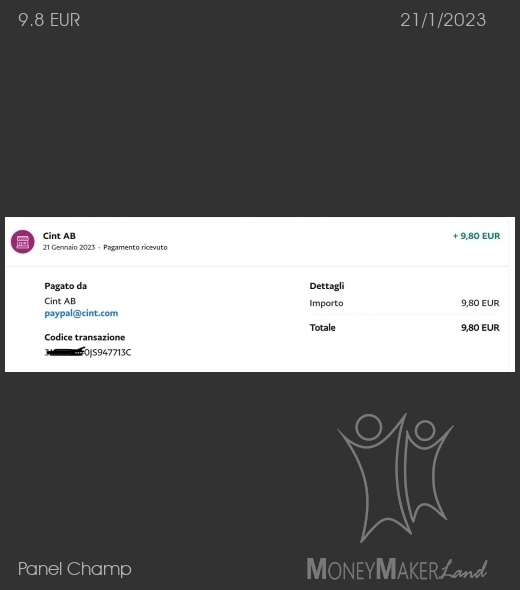 Pagamento 9 per Panel Champ