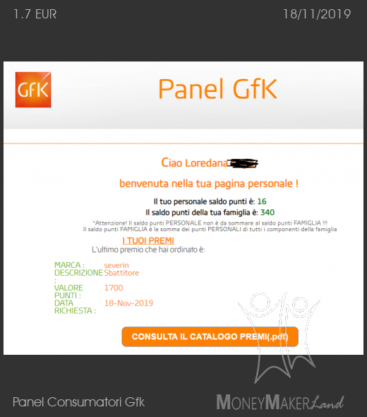 Payment 1 for Panel Consumatori Gfk