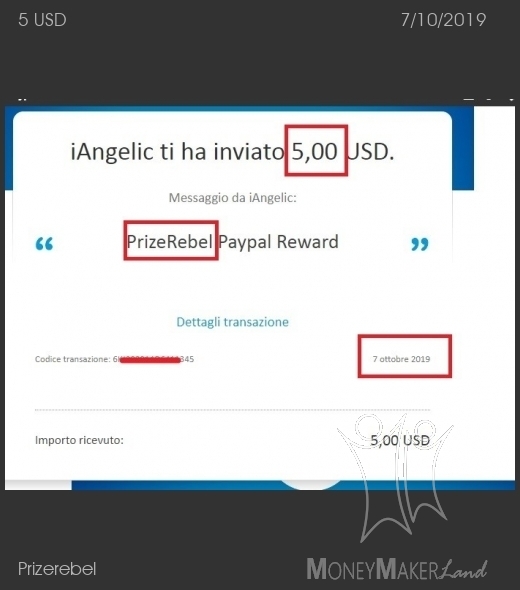 Pagamento 1 per Prizerebel