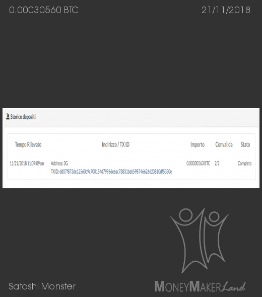 Pagamento 2 per Satoshi Monster