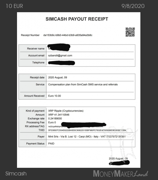 Payment 4 for Simcash