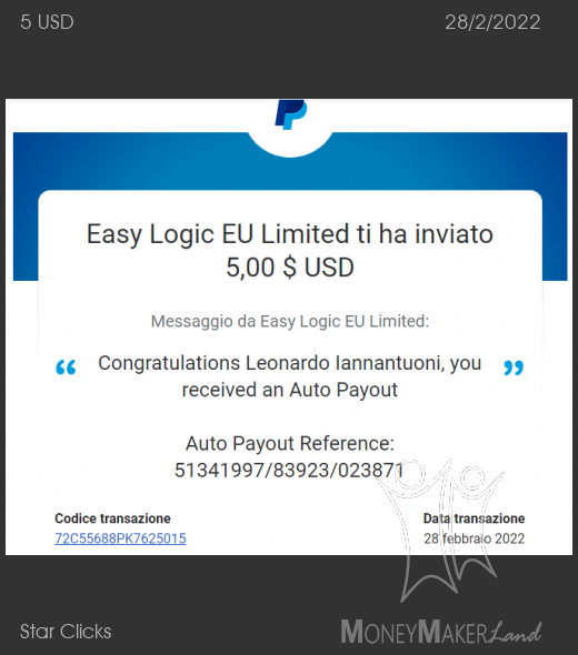 Pagamento 5 per Star Clicks