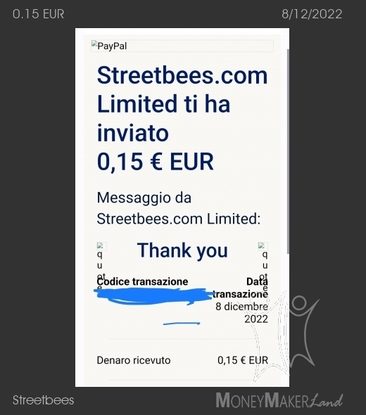 Pagamento 5 per Streetbees