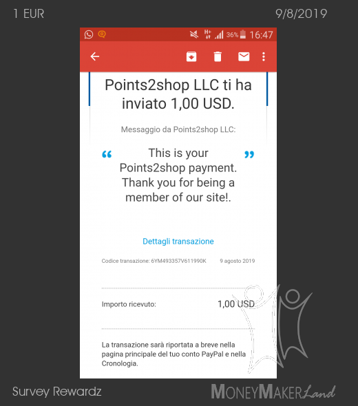 Pagamento 1 per Survey Rewardz