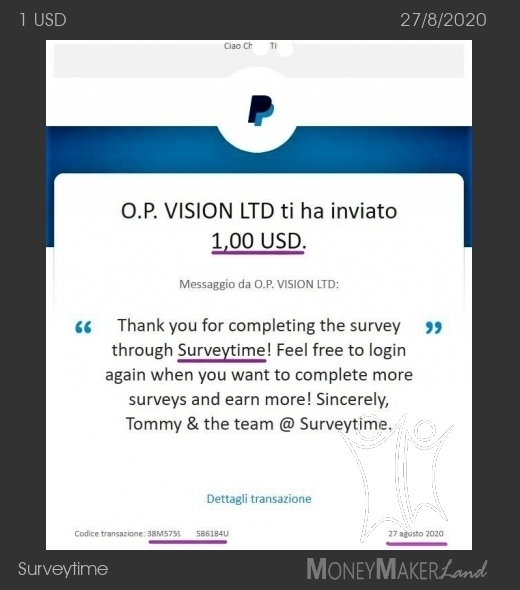 Payment 70 for Surveytime