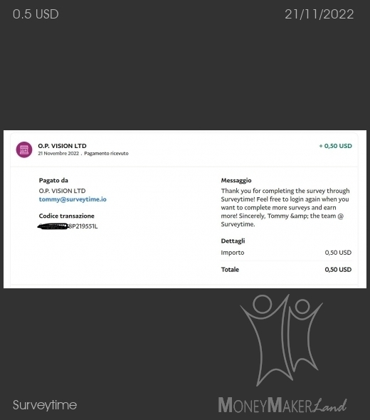 Payment 121 for Surveytime