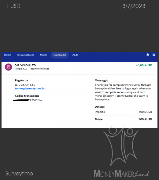 Pagamento 130 per Surveytime