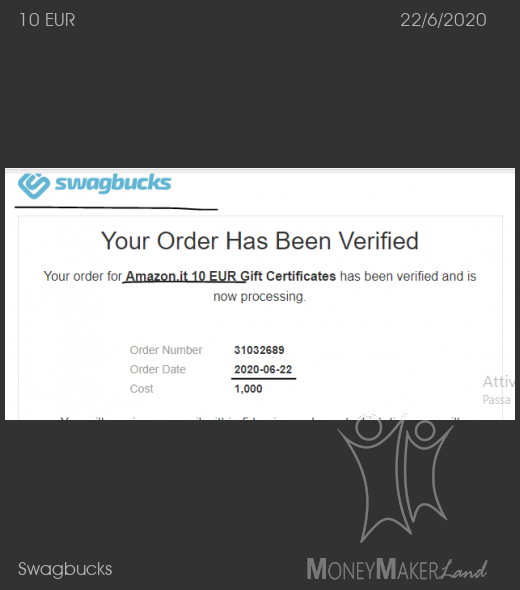 Payment 1 for Swagbucks