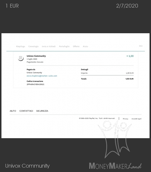 Pagamento 3 per Univox Community
