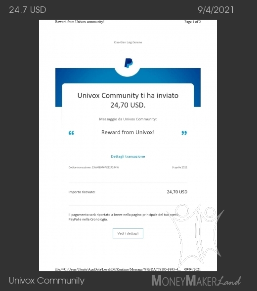 Payment 15 for Univox Community