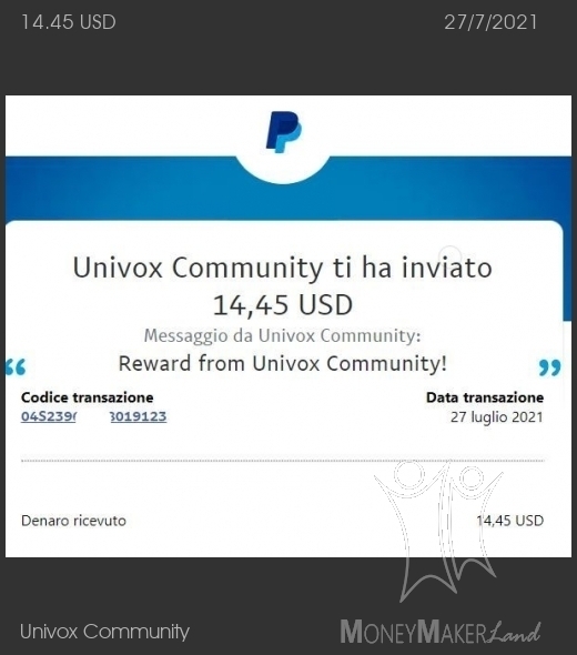 Pagamento 19 per Univox Community