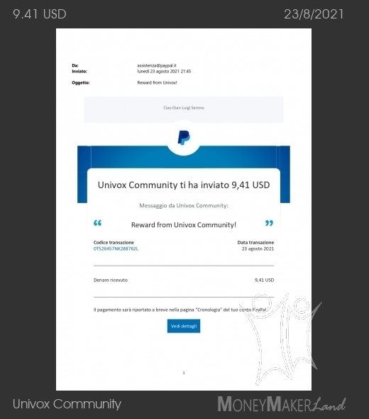 Pagamento 21 per Univox Community