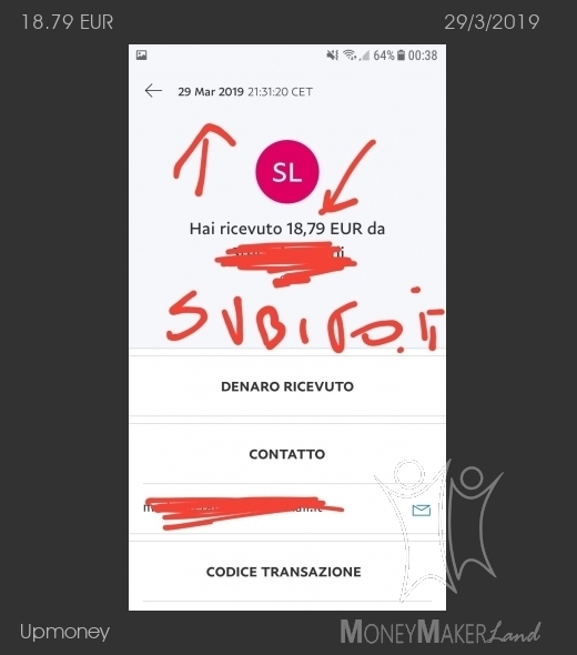 Pagamento 64 per Upmoney