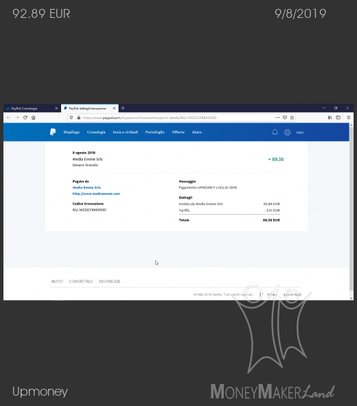 Payment 69 for Upmoney
