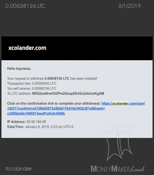 Payment 1 for Xcolander