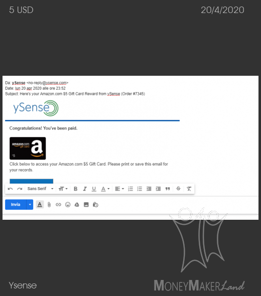 Pagamento 2630 per Ysense