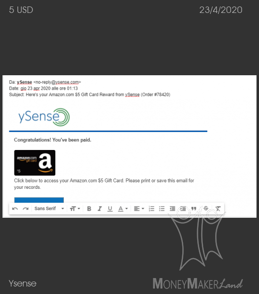 Pagamento 2632 per Ysense
