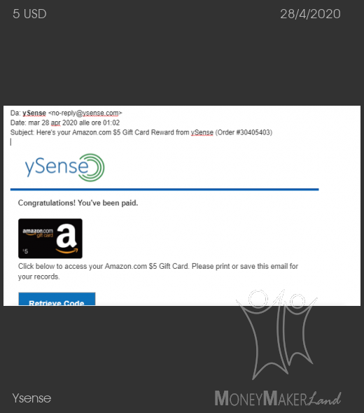 Pagamento 2629 per Ysense