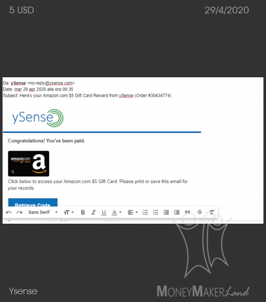 Pagamento 2632 per Ysense