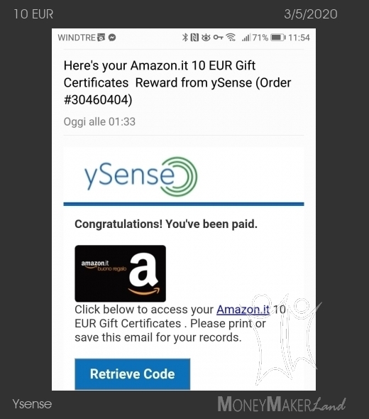 Pagamento 2634 per Ysense
