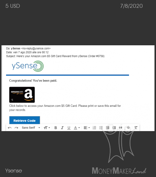 Payment 2705 for Ysense