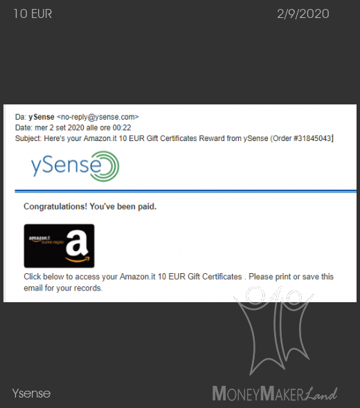 Payment 2709 for Ysense