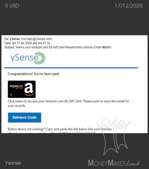 Pagamento 2761 per Ysense