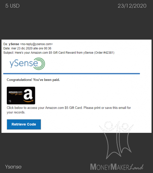 Pagamento 2767 per Ysense