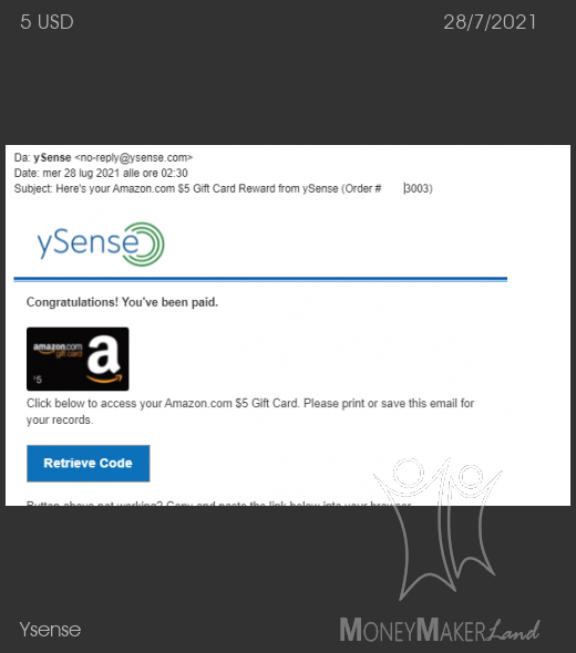 Pagamento 2849 per Ysense