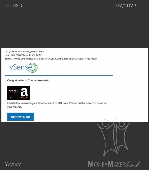 Payment 2845 for Ysense