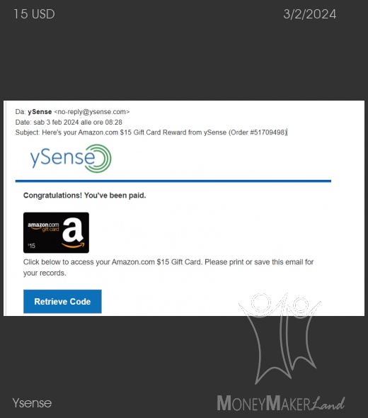 Payment 2885 for Ysense