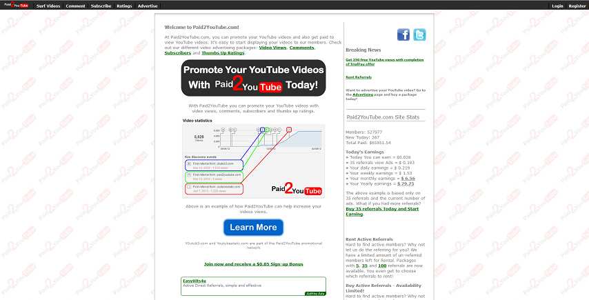 How to make money online e how to get free referrals with Paid2youtube