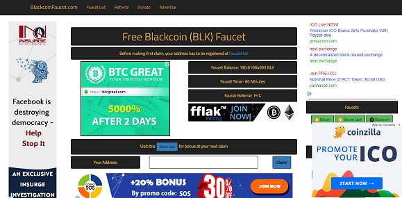 Come guadagnare online e trovare referrals diretti grati con Blackcoin Faucet