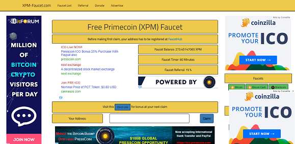 Come guadagnare online e trovare referrals diretti grati con Primecoin Faucet