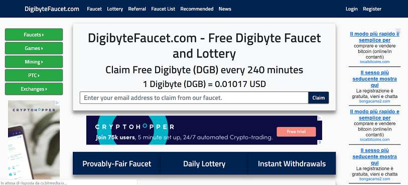 Come guadagnare online e trovare referrals diretti grati con Digibyte Faucet