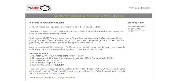 How to make money online e how to get free referrals with Youtubehours
