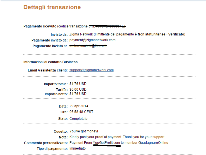 Pagamento 3 per Yougetprofit