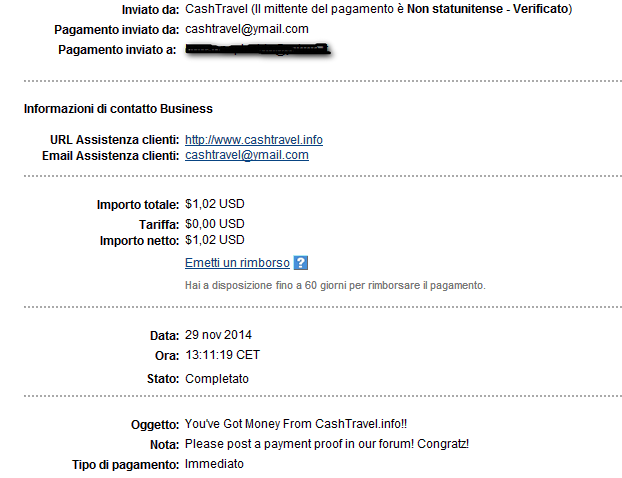 Payment 1 for Cashtravel