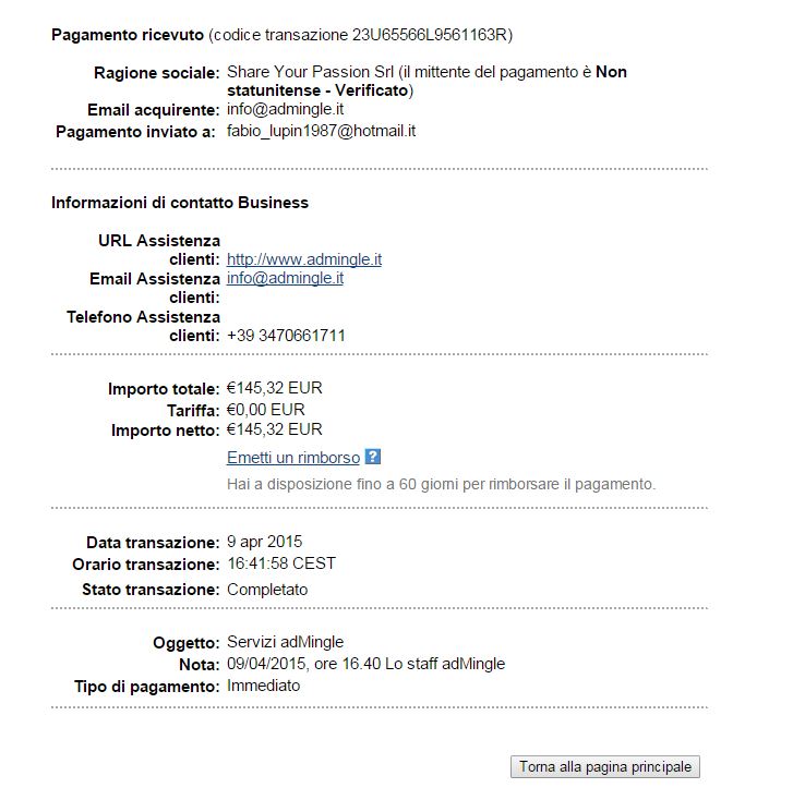 Payment 11 for Admingle