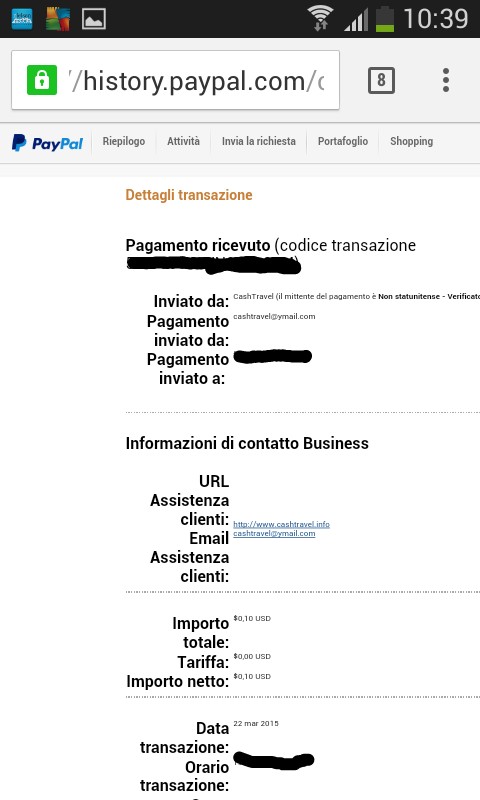 Pagamento 10 per Cashtravel
