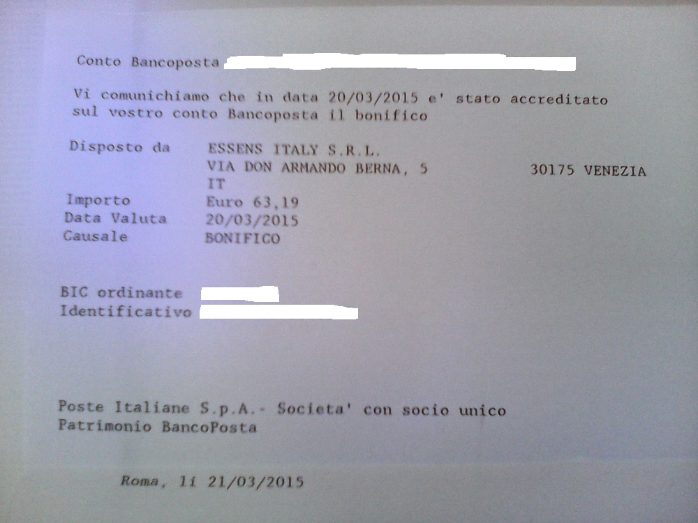 Payment 1 for Essens